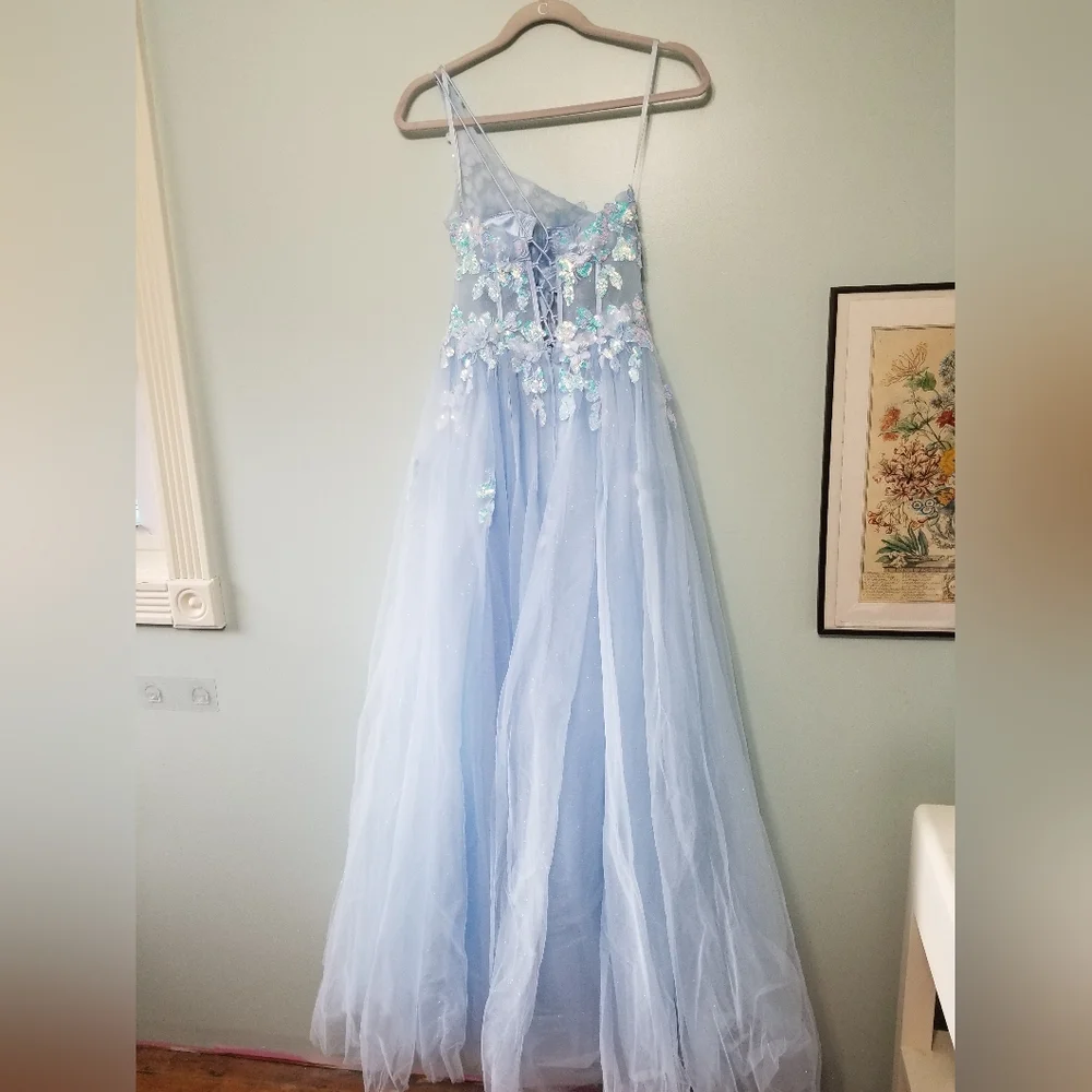 Light Blue Holographic Flower Gown - Picture 5 of 10